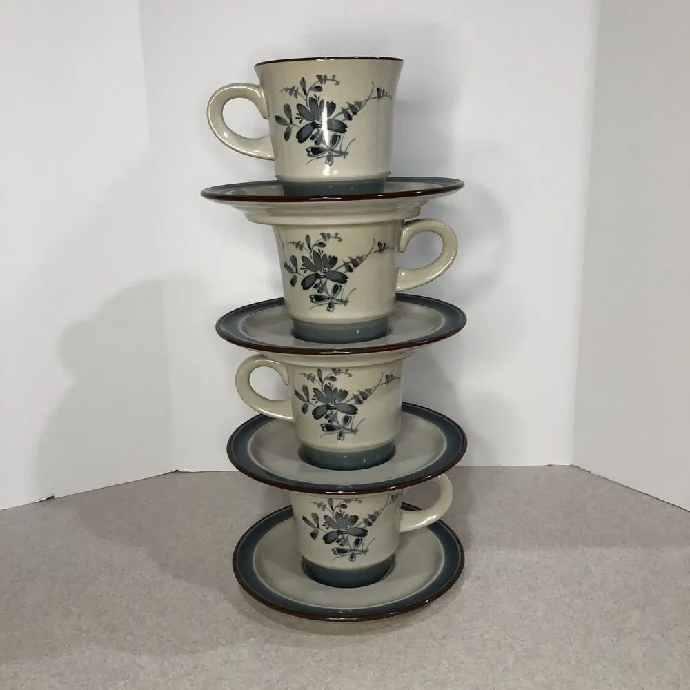 Vintage Noritake Stoneware Pleasure Tea Cup And‎ Saucers Set Of 4